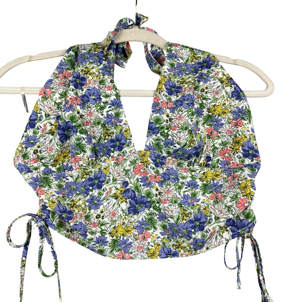 L.A. Hearts Floral Multicolor Halter Tie Back Adjustable Summer Crop Top M